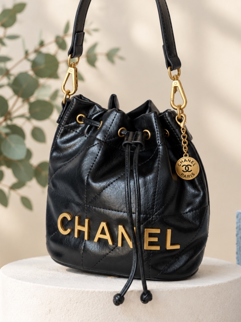 Quilted Leather Logo Bucket Bag/VIP Beauty Products CC.